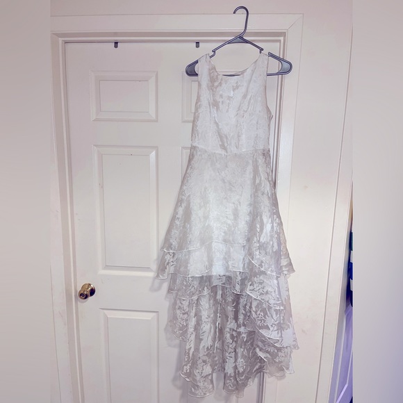 Silk Satin floral dress High Low White - Picture 1 of 6